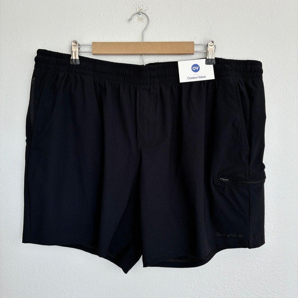 NWT Outdoor Voices HiFlex Shorts Mens XXL Black Athletic Zipper Pockets OV61302